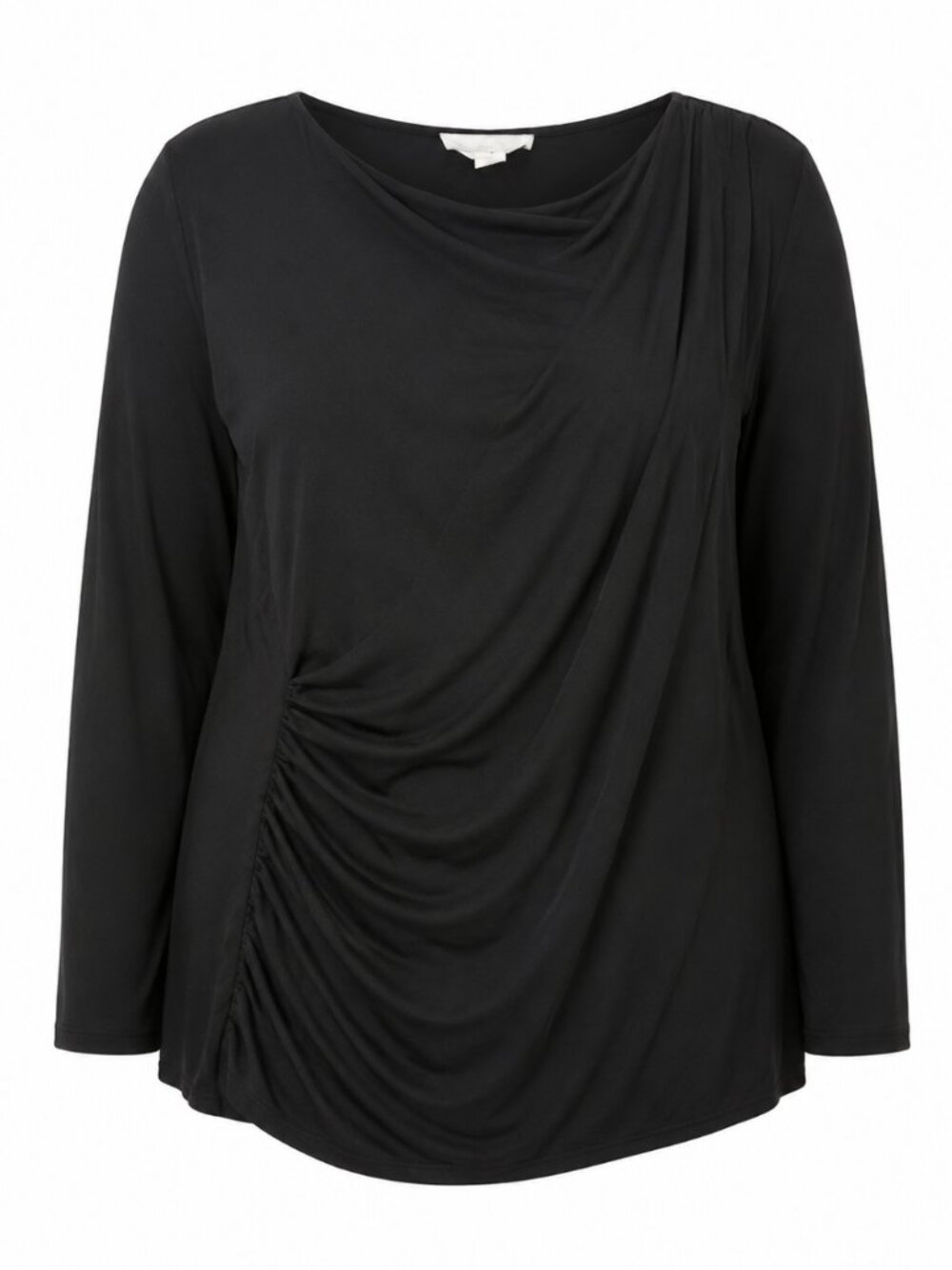 Addition Elle Black Draped Ruched Long-Sleeve Top Women's 3X